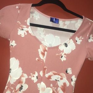 Small Baby Pink Floral Midi Dress with Front Slit